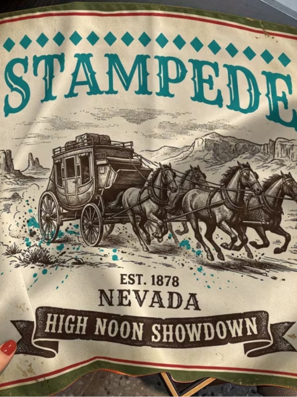 Nevada High Noon Showdown Graphic Scarf in Teal and Cream